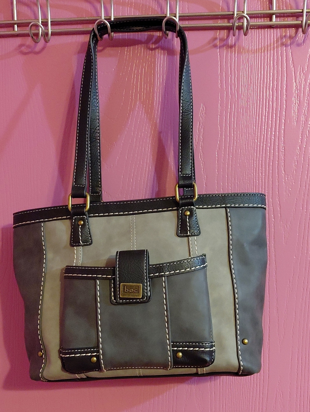 boc Two-Tone Gray and Taupe Shoulder Bag with Front Pocket